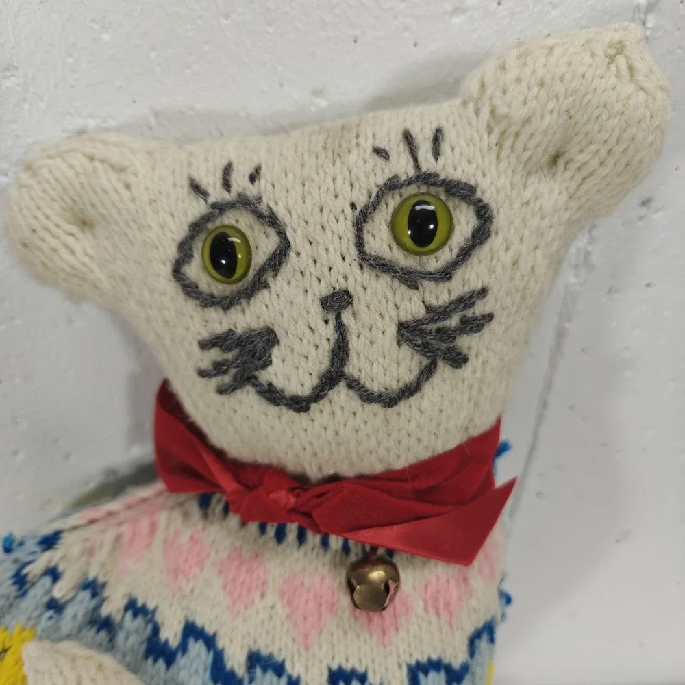 VTG Homemade Knitted‎ Cat Doll Pillow